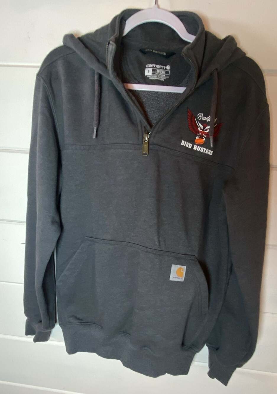 Men’s Carhartt Rain Defender Loose Fit Quarter Zip Hoodie Bird Busters Owl Graph